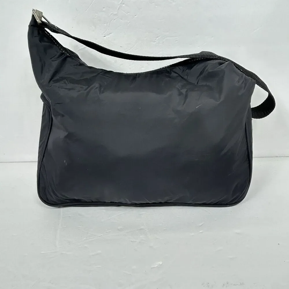 Vintage Y2K Ralph Lauren LRL Hobo Bag Black Nylon Shoulder Handbag Front Buckle